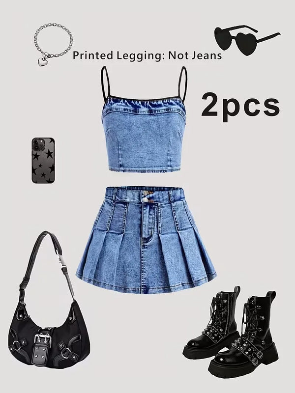 Girls-2-Piece-Faux-Denim-Outfit-Denim-Print-Cami-Crop-Top-Pleated-Mini-Skirt-Set-Non.jpg