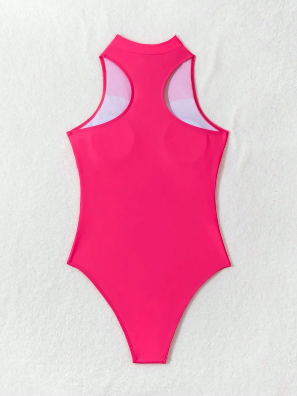 Chic Pink Zipper Swimsuit